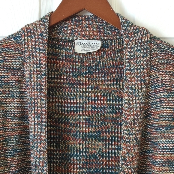 Kimlon 80's Vintage Chunky Rainbow Space Dye Knit Open Front Cardigan Sweater S - Picture 2 of 10